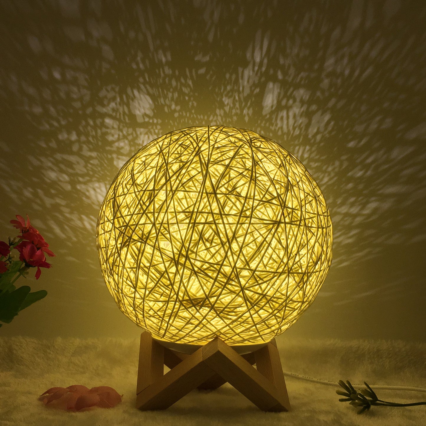 Creative Linen Table Lamp Novel and Unique LED Intelligent USB 7 Color RGB 16 Color Remote Control Rattan Ball Lamp