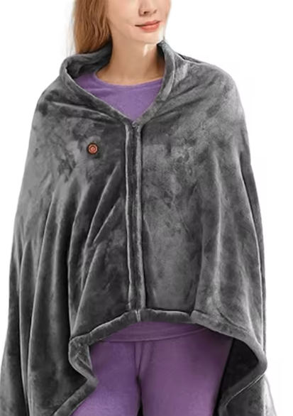 Wearable Heating Electric Blanket Coral Velvet Shawl 3 Heated Level Throw Blanket USB Charging 8 Heated Areas Fast Heating