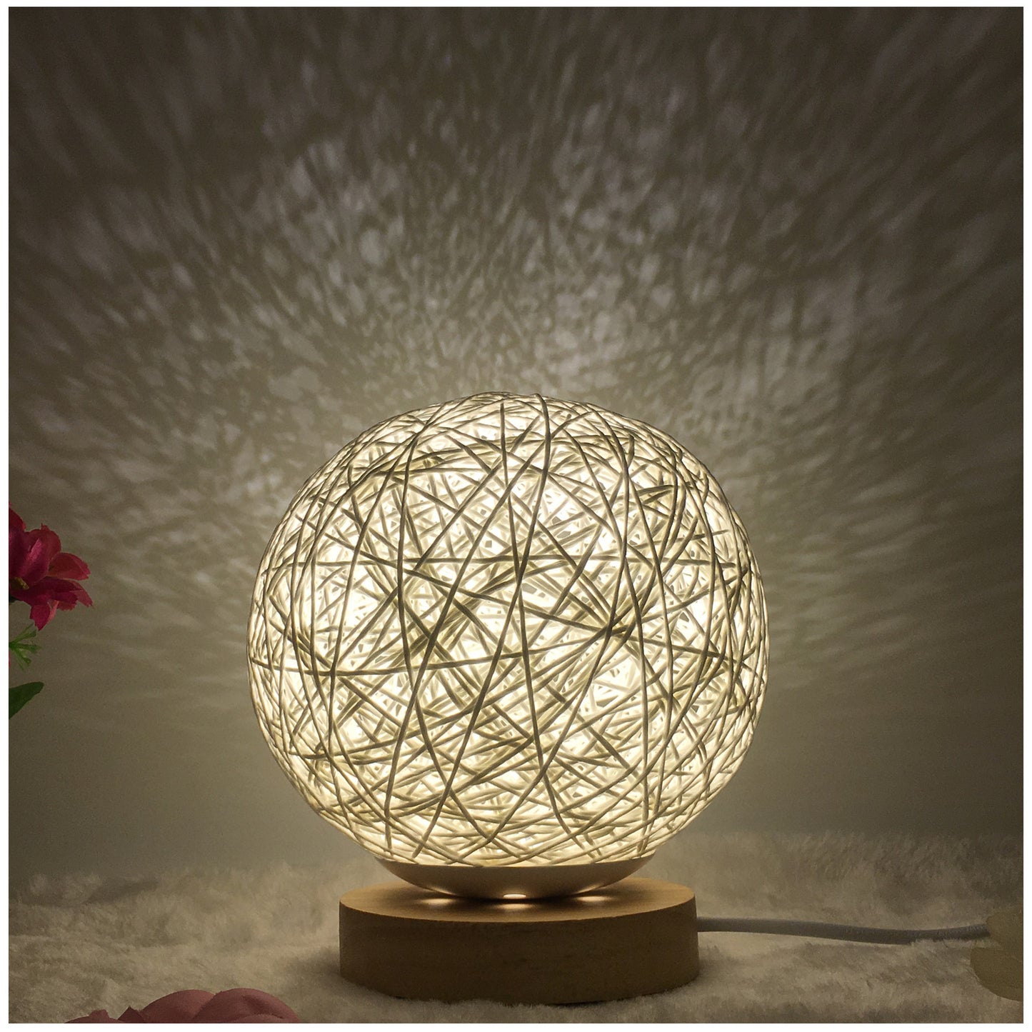 Creative Linen Table Lamp Novel and Unique LED Intelligent USB 7 Color RGB 16 Color Remote Control Rattan Ball Lamp