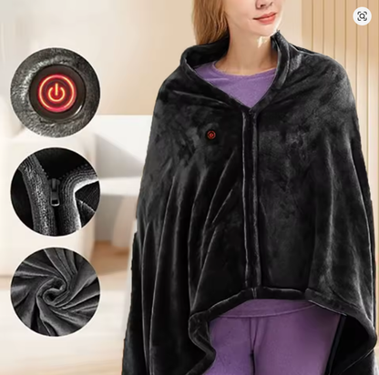 Wearable Heating Electric Blanket Coral Velvet Shawl 3 Heated Level Throw Blanket USB Charging 8 Heated Areas Fast Heating