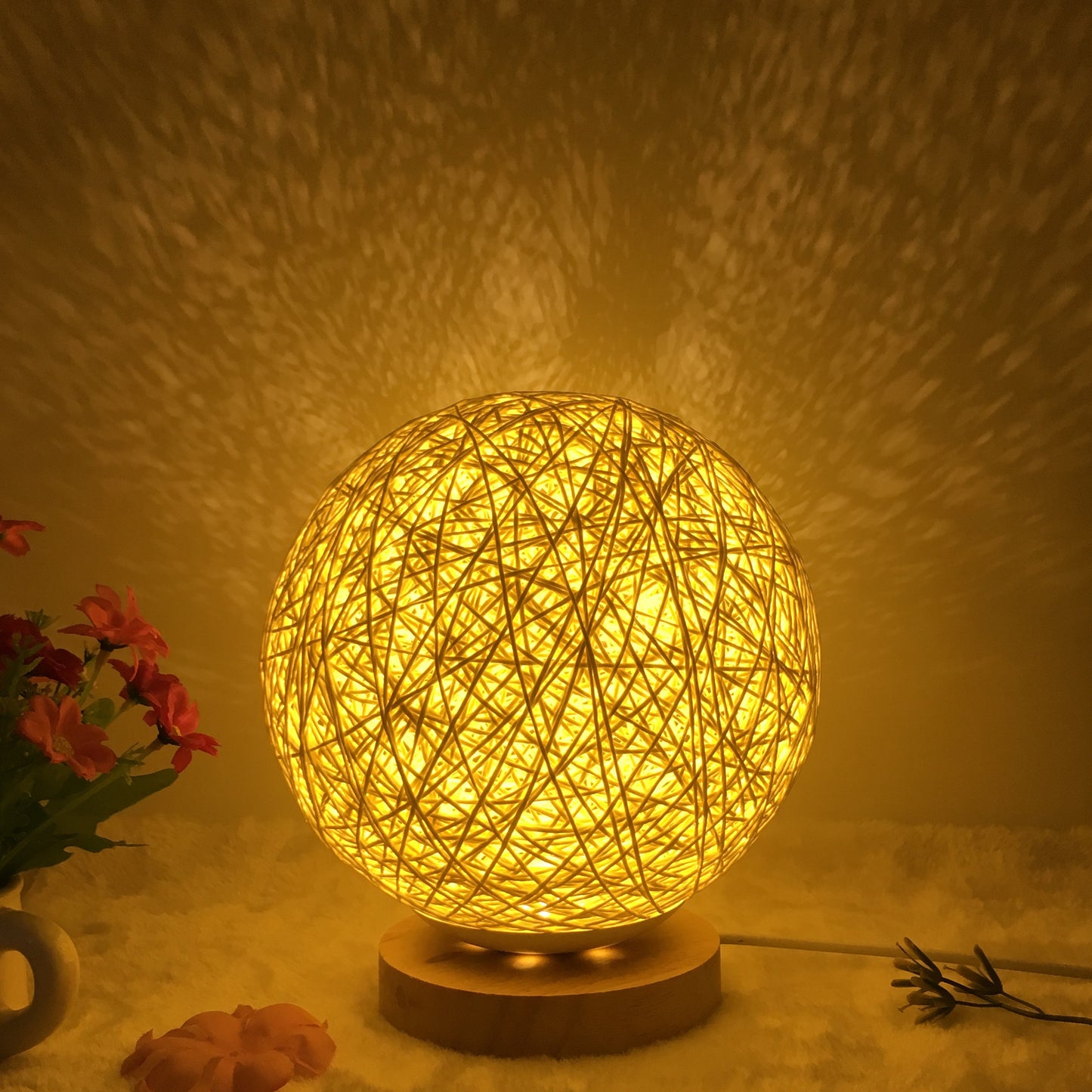 Creative Linen Table Lamp Novel and Unique LED Intelligent USB 7 Color RGB 16 Color Remote Control Rattan Ball Lamp