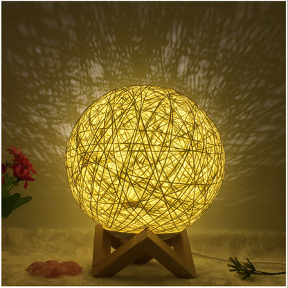 Creative Linen Table Lamp Novel and Unique LED Intelligent USB 7 Color RGB 16 Color Remote Control Rattan Ball Lamp