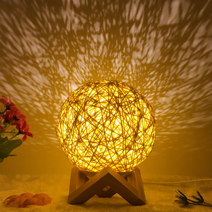 Creative Linen Table Lamp Novel and Unique LED Intelligent USB 7 Color RGB 16 Color Remote Control Rattan Ball Lamp