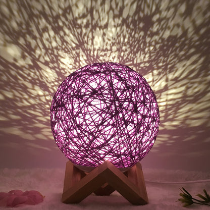 Creative Linen Table Lamp Novel and Unique LED Intelligent USB 7 Color RGB 16 Color Remote Control Rattan Ball Lamp