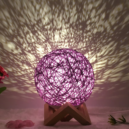 Creative Linen Table Lamp Novel and Unique LED Intelligent USB 7 Color RGB 16 Color Remote Control Rattan Ball Lamp