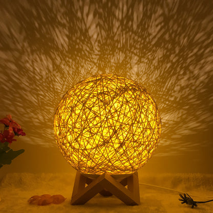 Creative Linen Table Lamp Novel and Unique LED Intelligent USB 7 Color RGB 16 Color Remote Control Rattan Ball Lamp