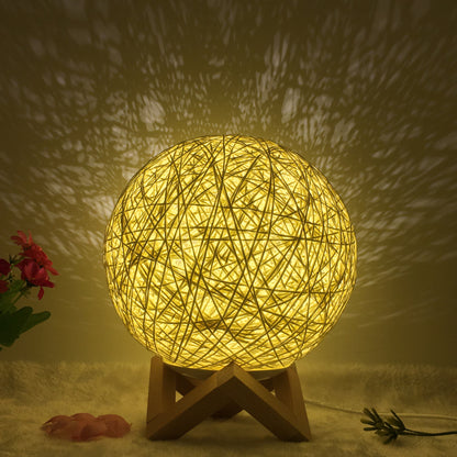 Creative Linen Table Lamp Novel and Unique LED Intelligent USB 7 Color RGB 16 Color Remote Control Rattan Ball Lamp