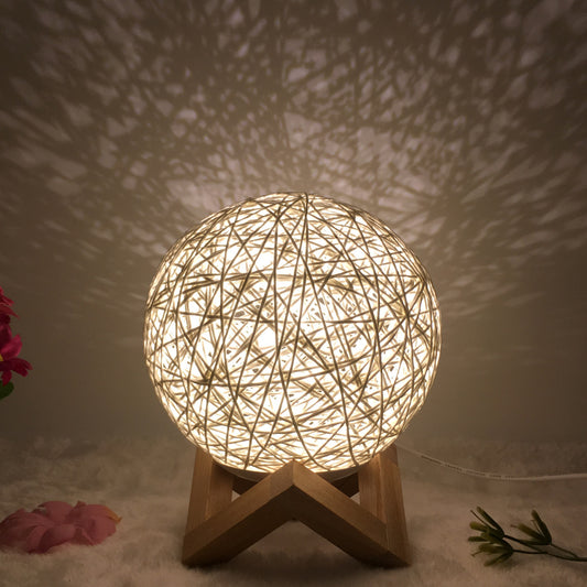 Creative Linen Table Lamp Novel and Unique LED Intelligent USB 7 Color RGB 16 Color Remote Control Rattan Ball Lamp